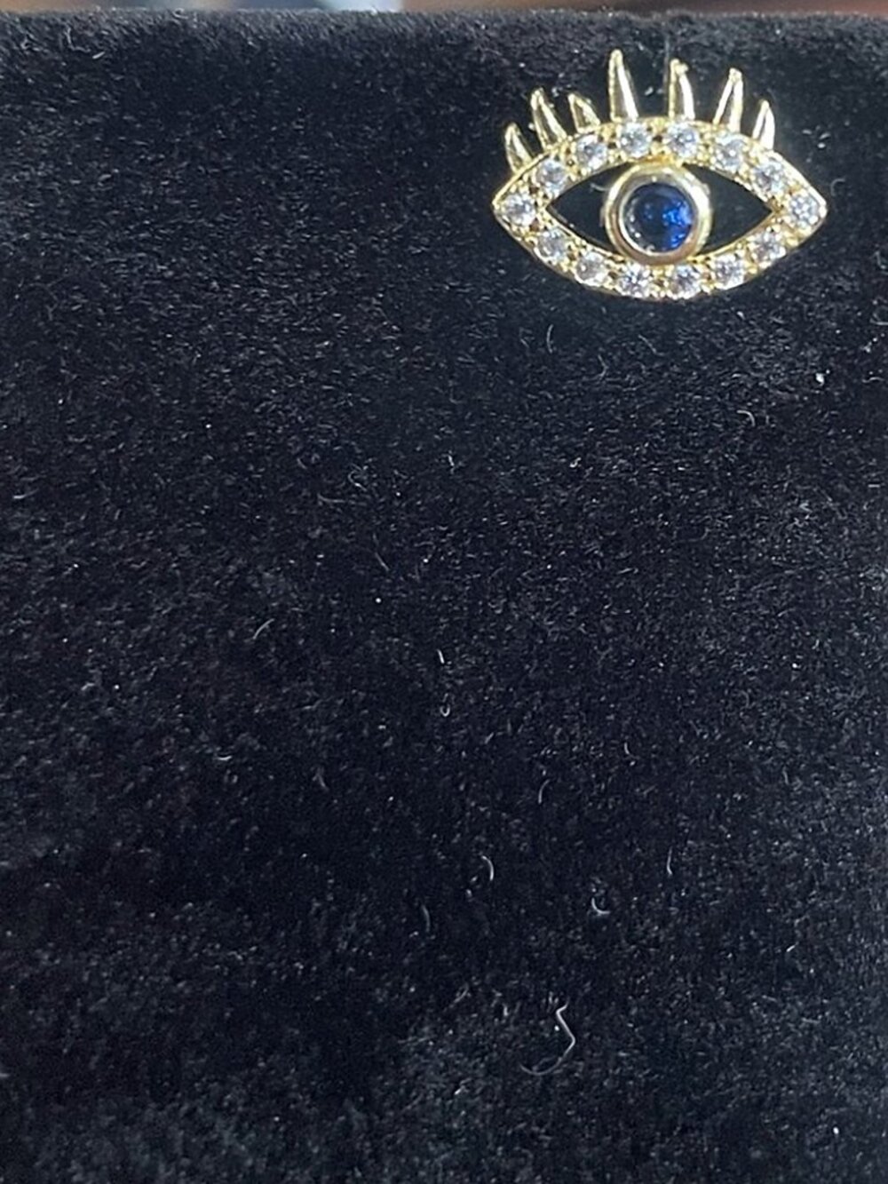 Gold Boho Evil Eye Protection Stud Earrings Blue Clear CZ | Eyelash | Talisman - Picture 13 of 13